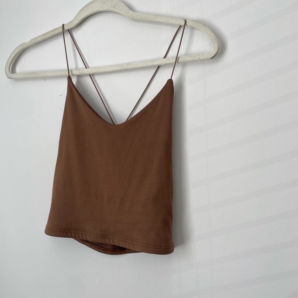 Brown cross back tank top